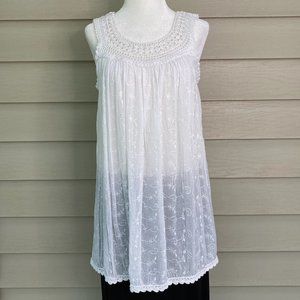 Jasmine Floral Eyelet Embroidered Tank Top White Size Large